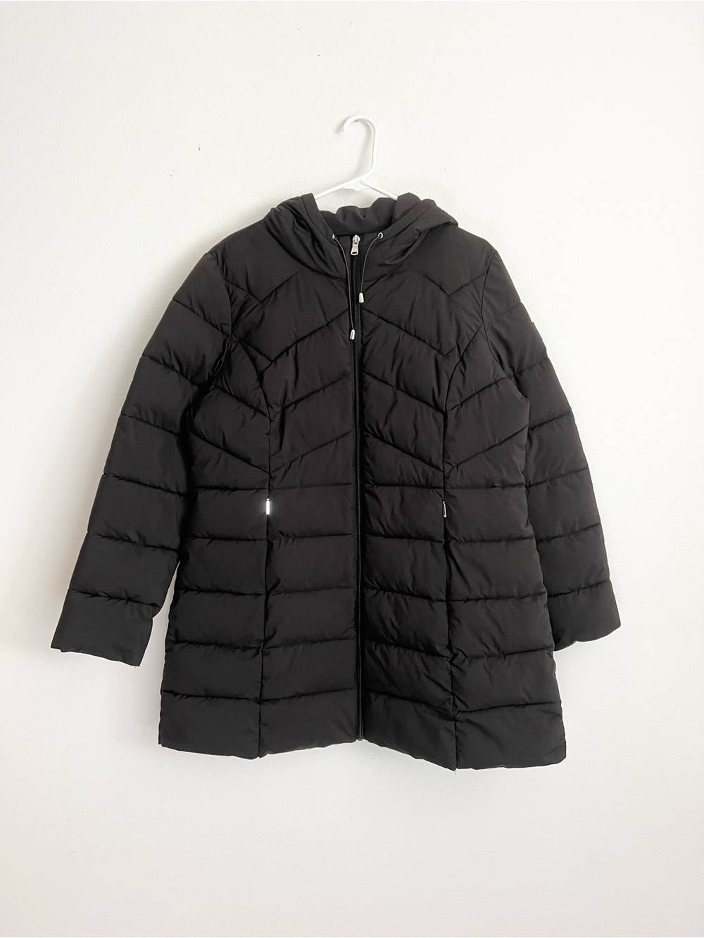 Lauren Ralph Lauren Quilted Puffer Jacket Womens L Black Hooded Parka Minimalist